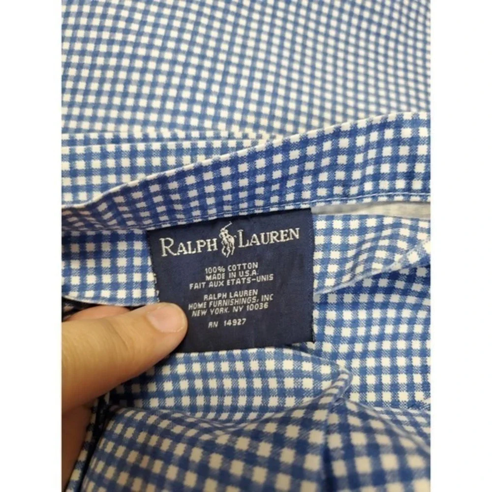 Ralph Lauren Blue White Gingham Plaid Twin Cotton Flat Fitted Sheet Set Bedding